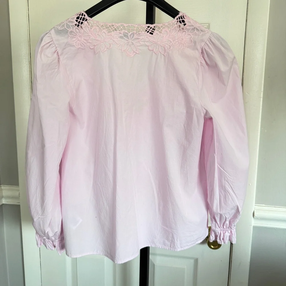J. Crew Light Pink Lace-Trim V-Neck Blouse